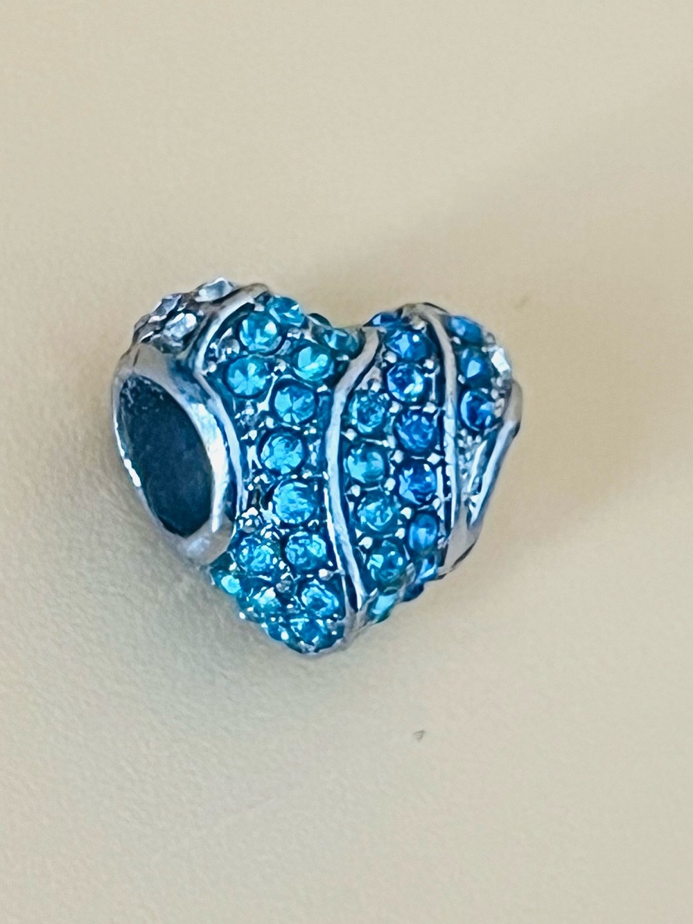 Silver plated blue & clear crystal HEART shaped Bracelet charm